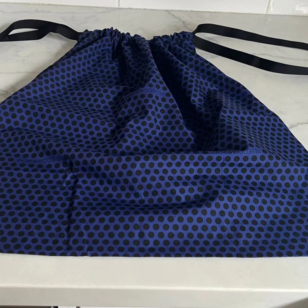 Blue and Black Polka Dot Drawstring Bag